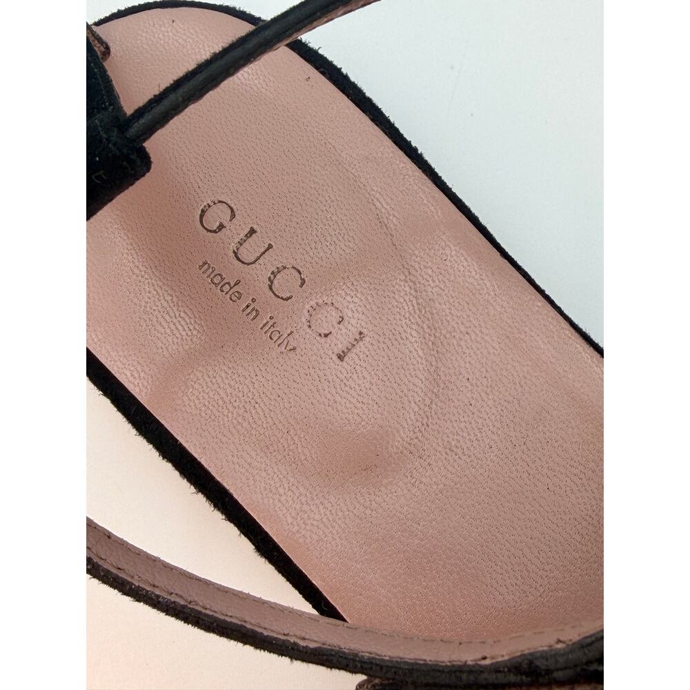 Gucci Black Suede Crystal GG Thong Sandals Size 37.5 / 7 Flat T-strap Gladiator - Picture 10 of 15